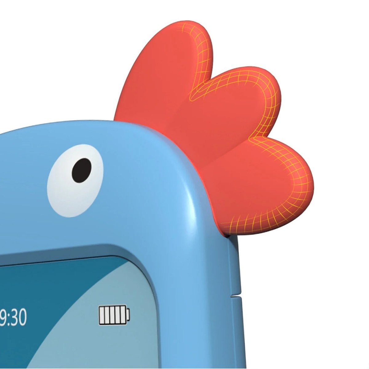 Gros plan sur la crête rouge souple du Baby Smartphone HUANGER bleu