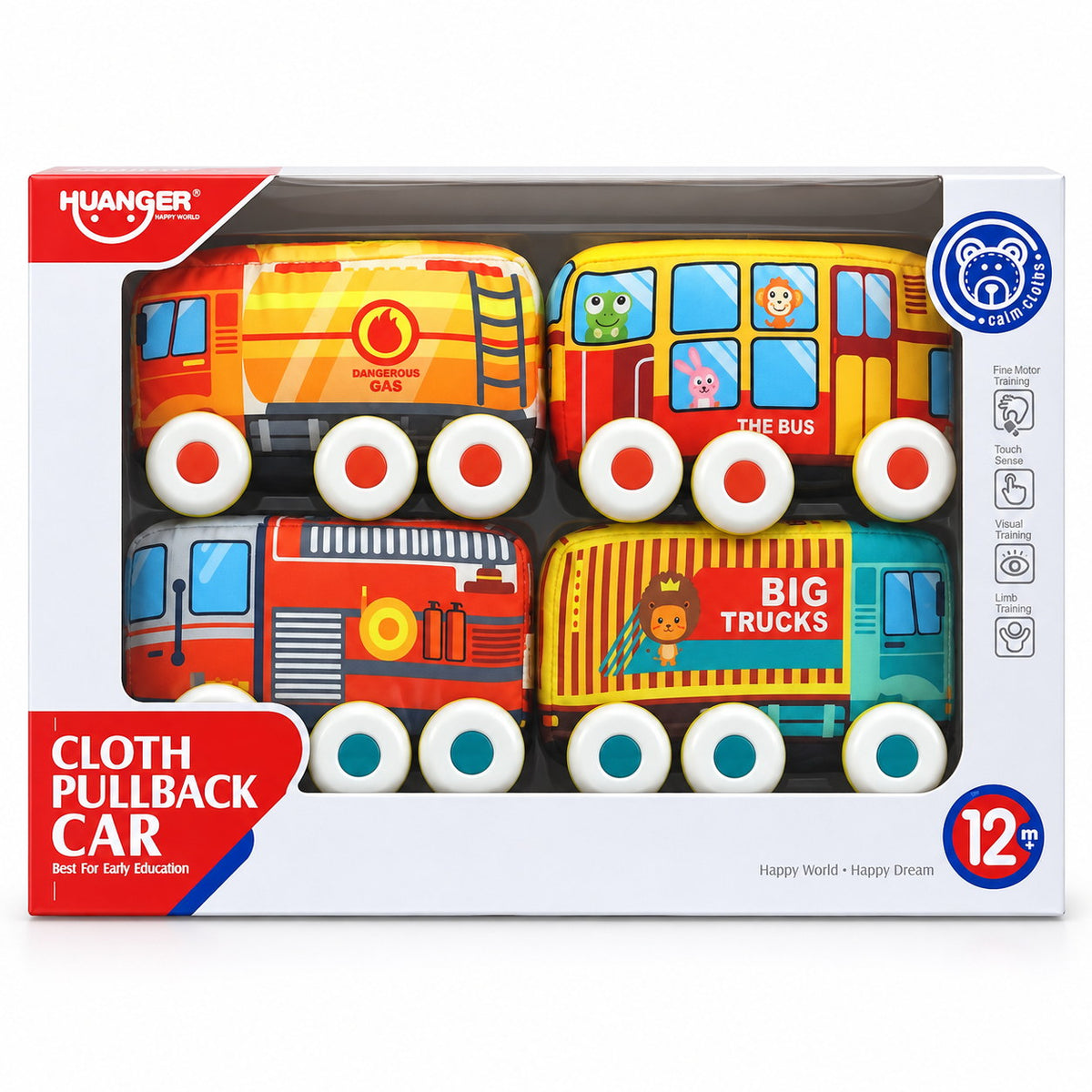 Emballage HUANGER Cloth Pullback Car 4 pièces, 12 mois et plus, gamme Calm Cloths