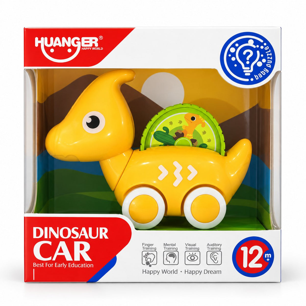 Boîte HUANGER Dinosaur Car jaune, dès 12 mois
