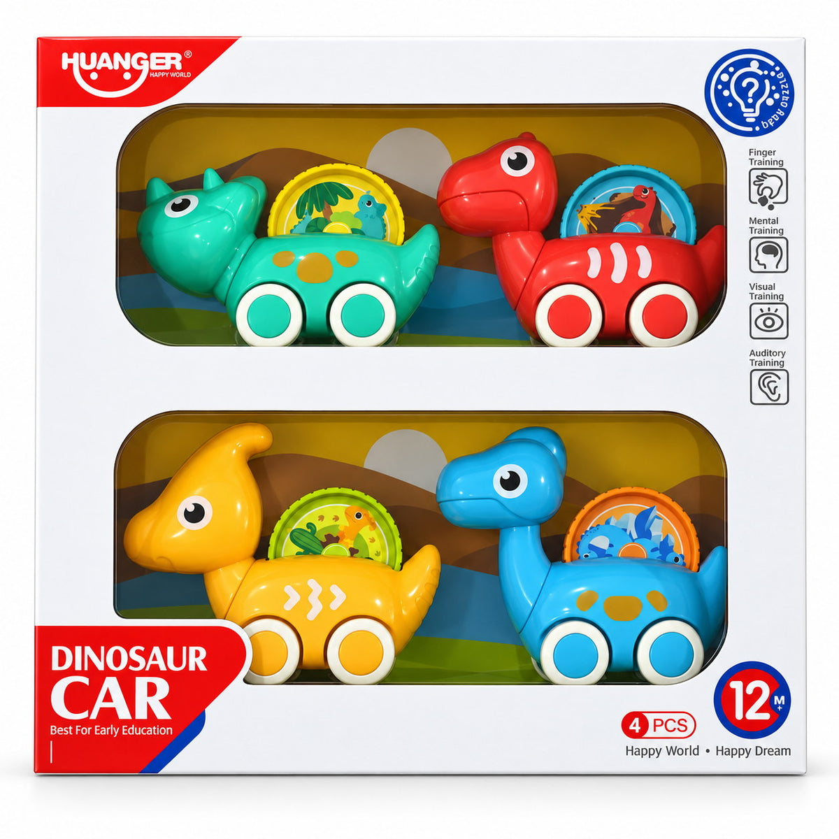 Boîte Huanger Dinosaur Car, coffret de 4 voitures, dès 12 mois