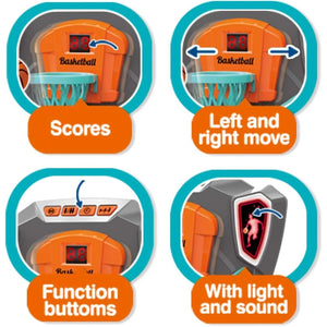 Fonctions du jeu de basket arcade : panier mobile, score digital, lumière et son