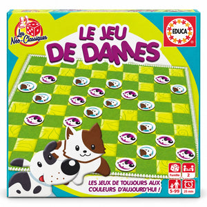 Boîte du Jeu de Dames EDUCA Néo-Classiques, pions chiens, 2 joueurs de 5 à 99 ans