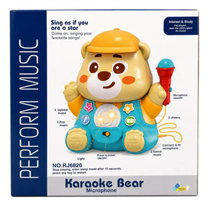 Fonctions du Karaoke Bear : 4 musiques entraînantes, 3 pop, 3 dance, 3 applaudissements et lumières