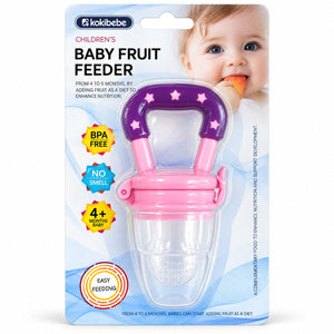 Grignoteuse bébé kokibebe rose et violette sous blister, tétine en silicone perforé