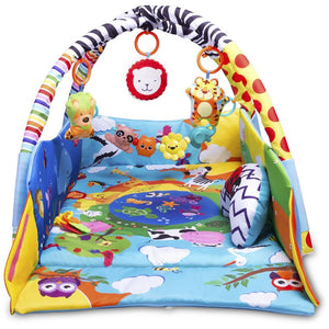 Tapis d'éveil Lionelo Anika Plus côtés relevés, deux arches croisées et jouets suspendus