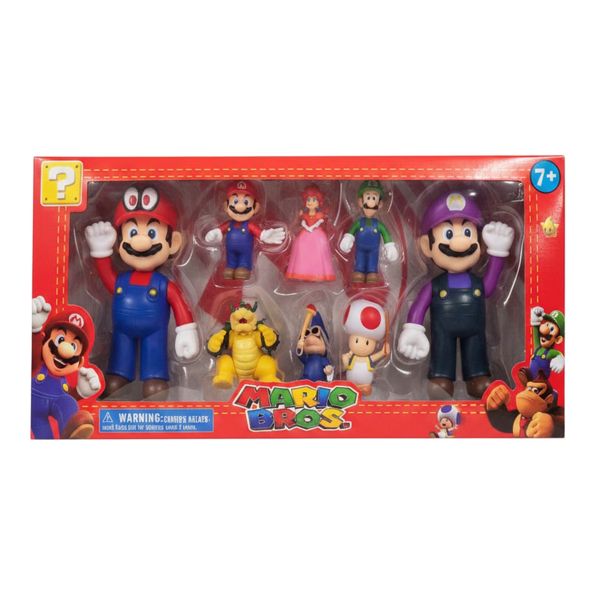 Coffret Mario Bros de 8 figurines : Mario, Luigi, la princesse, Bowser, Toad et Waluigi, dès 7 ans