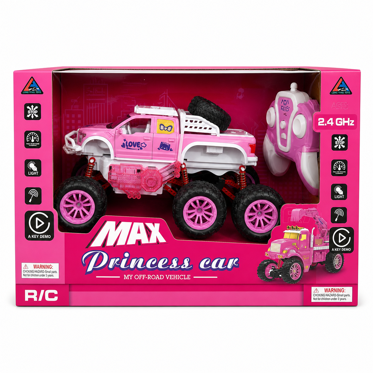MAX Princess Car : voiture télécommandée tout-terrain rose 2.4 GHz avec phares, dès 3 ans