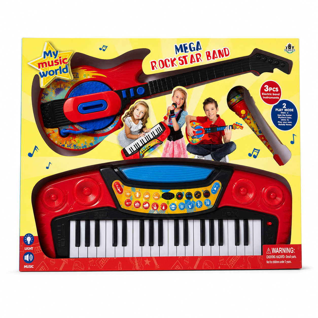 Boîte Mega Rock Star Band : clavier électronique, guitare électrique et micro pour enfants, dès 3 ans