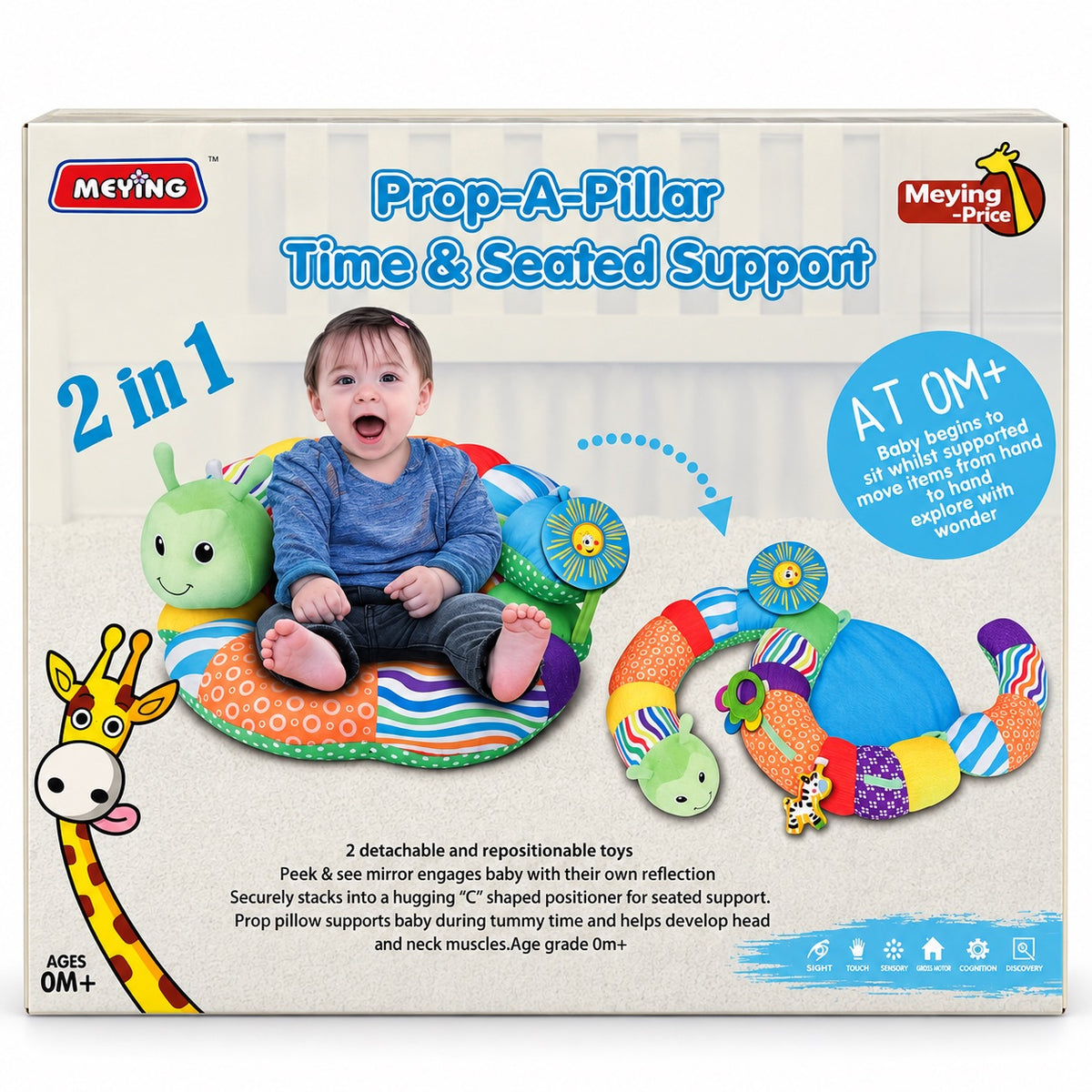 Emballage MEYING Prop-A-Pillar Time & Seated Support 2 en 1, dès 0 mois, avec bébé assis dans le coussin
