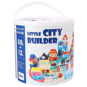 Seau de rangement Mideer Little City Builder, 88 blocs en bois et 12 dalles, dès 3 ans