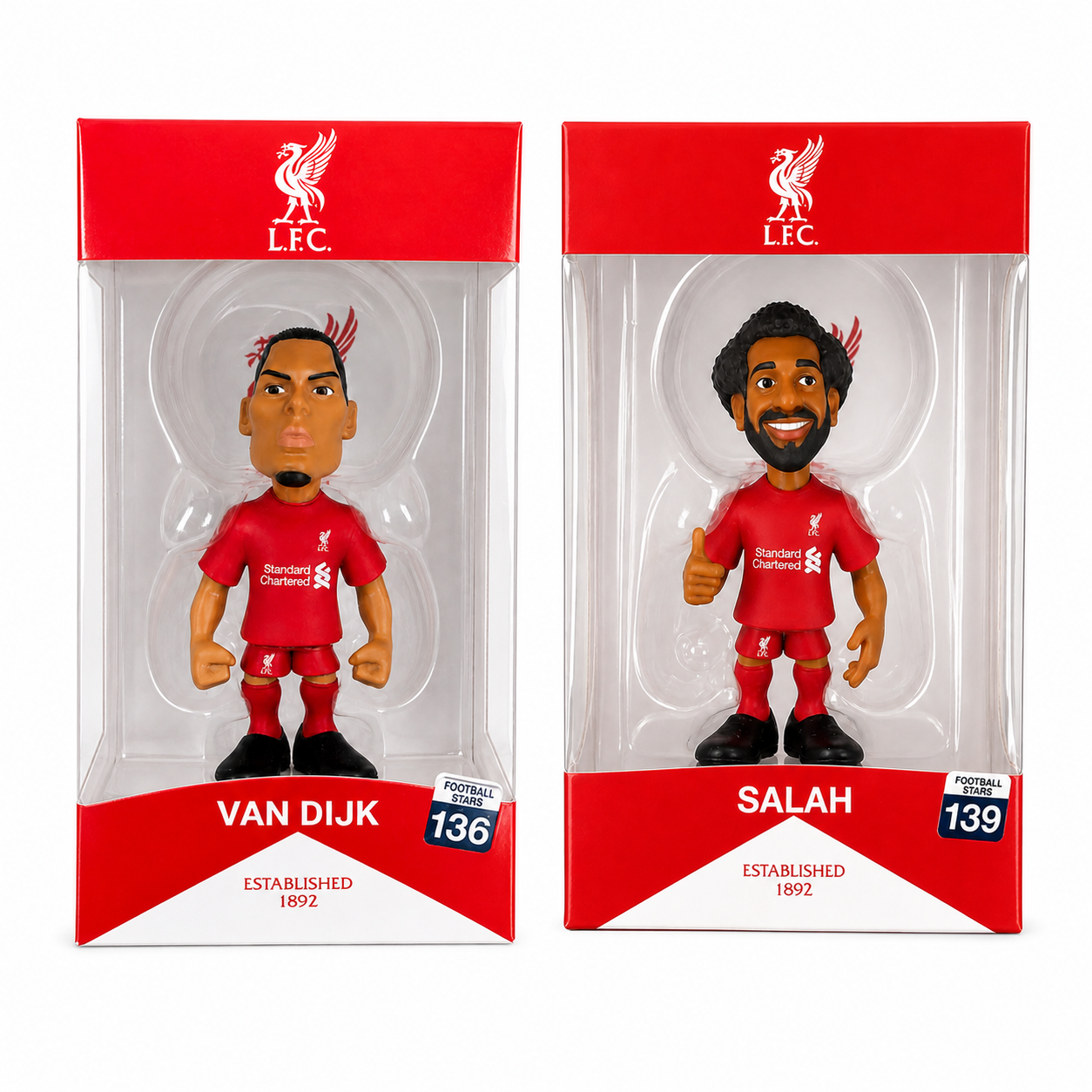 Figurines Minix Liverpool FC 12 cm en boîte vitrine : Mohamed Salah et Virgil van Dijk