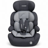 Siège auto monbébé gris anthracite vu de face : harnais 5 points rembourré, appuie-tête réglable et réducteur d'assise