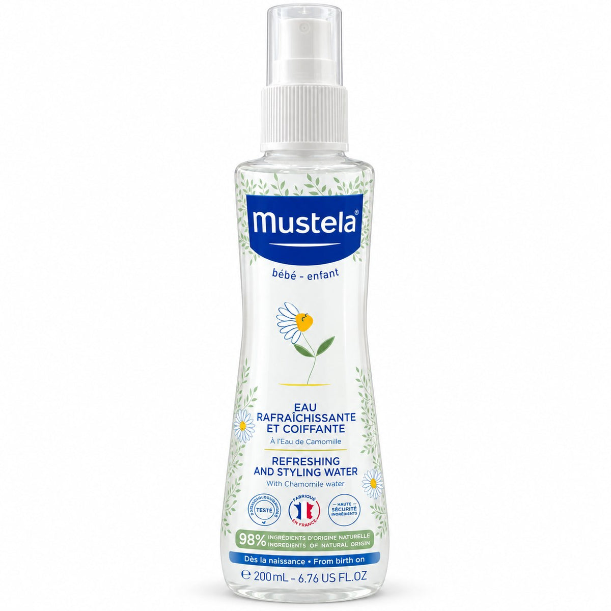 Vaporisateur Mustela Eau Rafraîchissante et Coiffante 200 ml à l'eau de camomille, dès la naissance