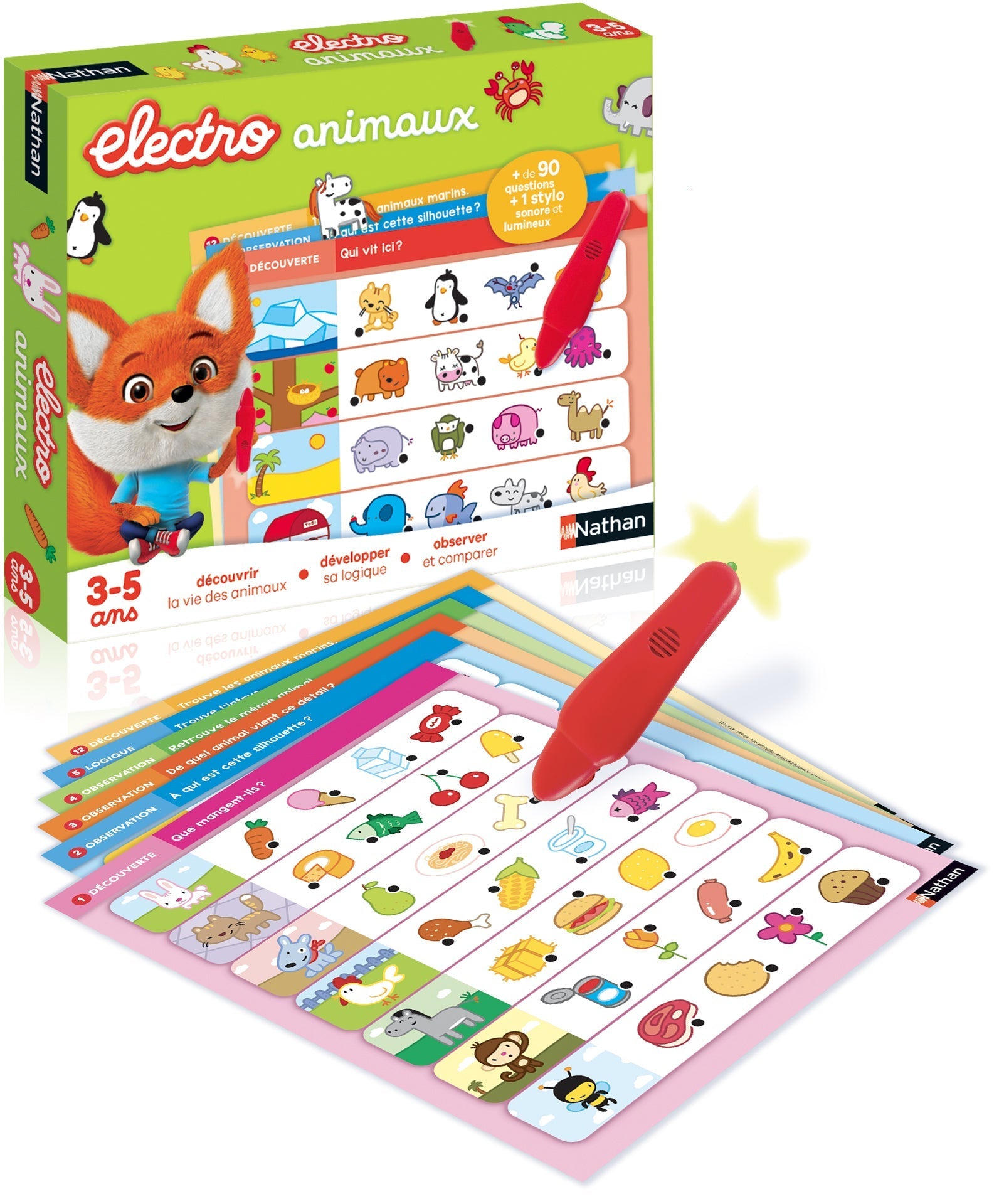 Planches illustrées et stylo sonore et lumineux autocorrectif du jeu Electro Animaux