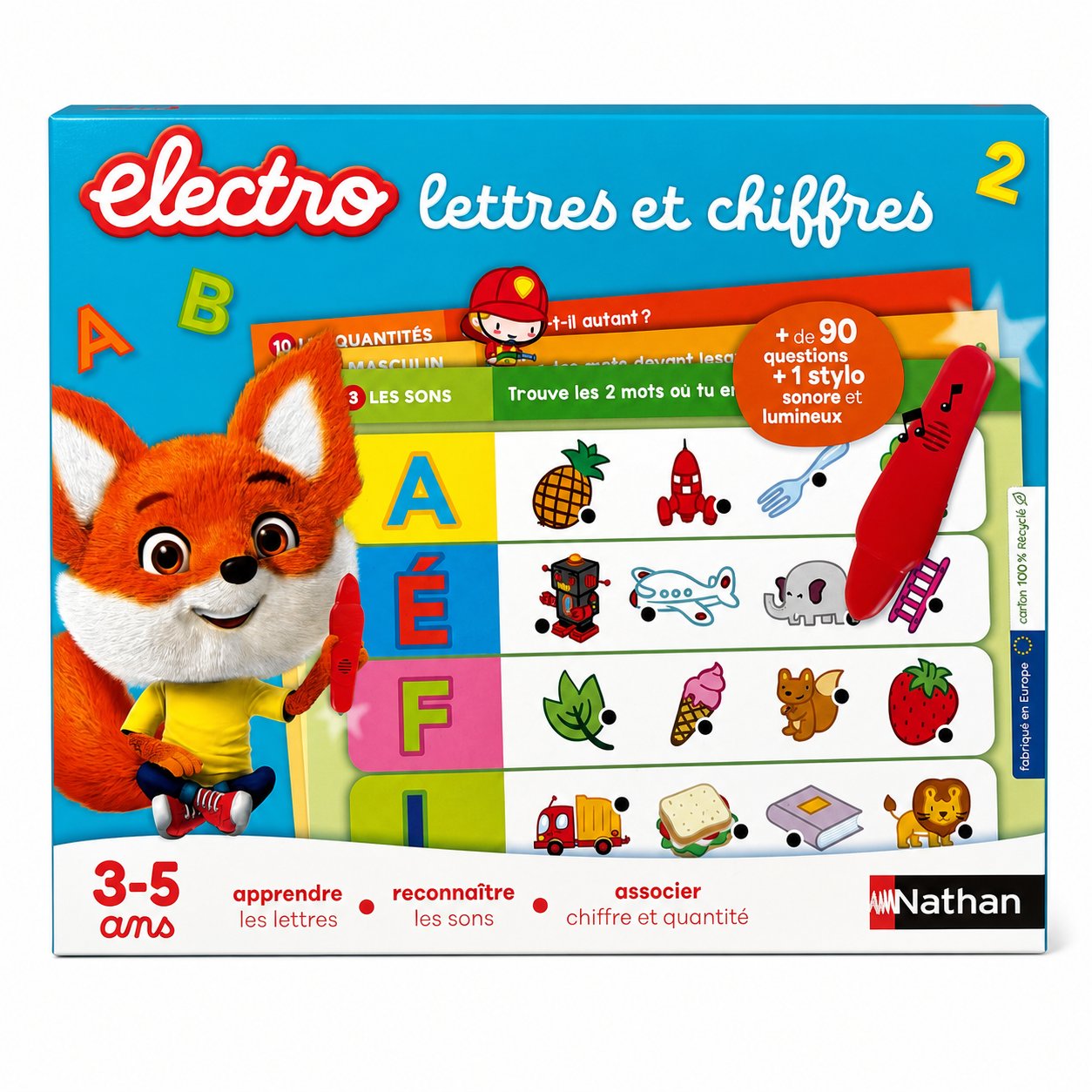Jeu éducatif Nathan Electro Lettres et chiffres niveau 2 avec stylo sonore et lumineux, 3-5 ans