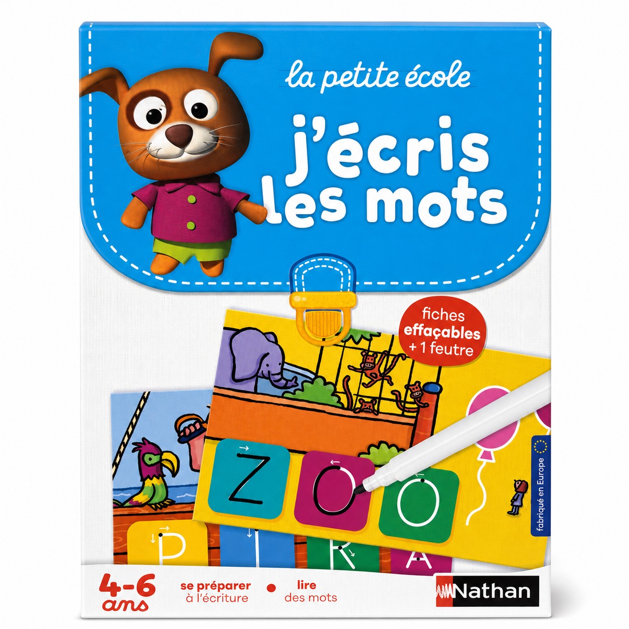 Boîte du jeu Nathan La petite école J'écris les mots, 4-6 ans, avec fiches effaçables et feutre