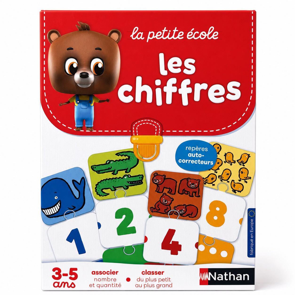 Boîte Nathan La petite école Les chiffres : cartes autocorrectives pour associer nombre et quantité, 3-5 ans