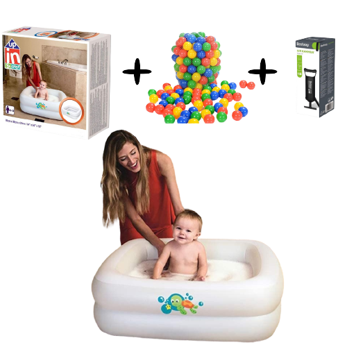 Baignoire gonflable pour bébé + 30 balles colorées + Pompe