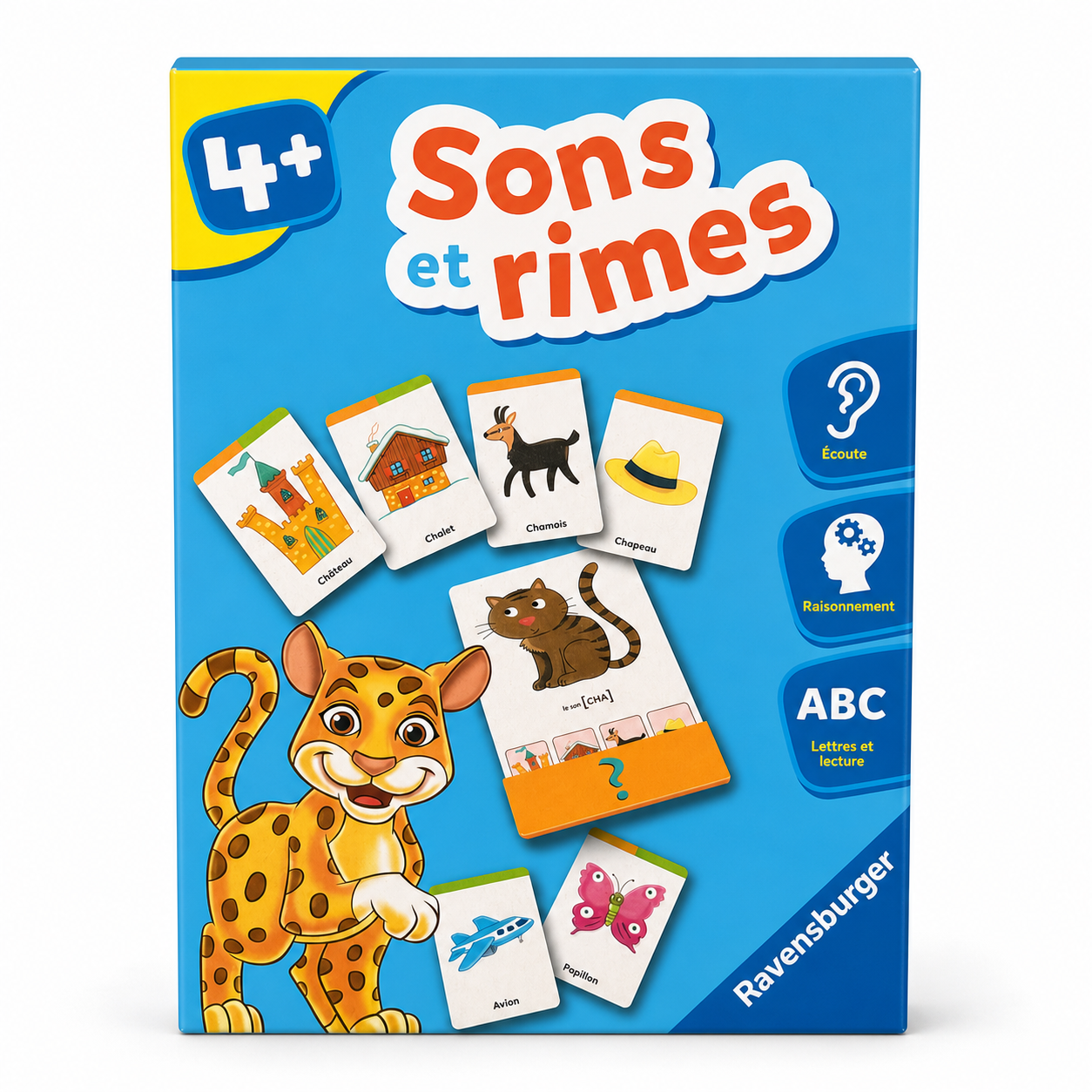 Boîte du jeu éducatif Sons et rimes Ravensburger : cartes de phonologie pour préparer à la lecture, dès 4 ans