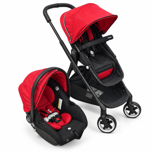 Evenflo Gold Shyft DualRide rouge et noir : poussette et coque auto assorties, châssis noir