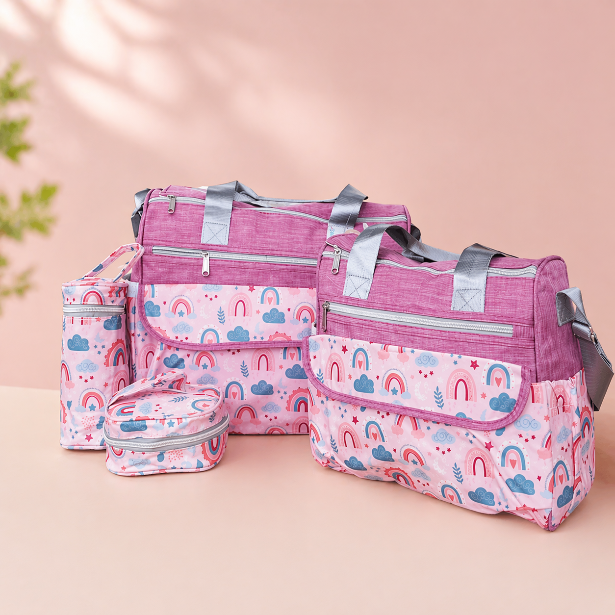 Rainbow Baby Diaper Bag Set - Pink