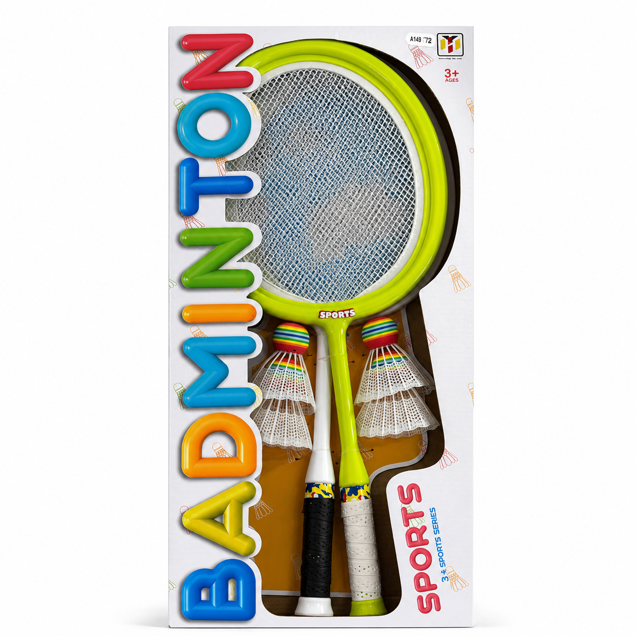 Set de badminton enfant : 2 raquettes légères verte et blanche et 2 volants arc-en-ciel, dès 3 ans