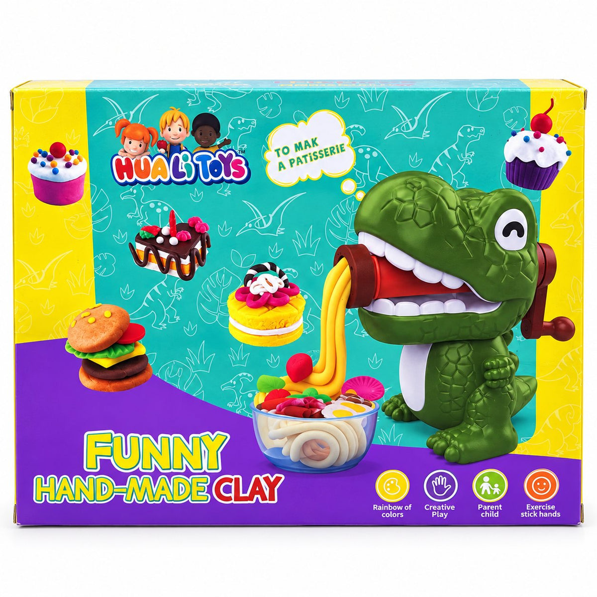 Boîte du set de pâte à modeler dinosaure Funny Hand-Made Clay de Huali Toys