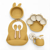 Ensemble repas bébé silicone 6 pièces coloris jaune moutarde