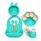 Ensemble repas bébé silicone 6 pièces coloris turquoise
