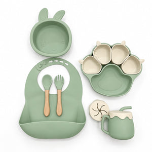 Ensemble repas bébé silicone 6 pièces coloris vert pastel