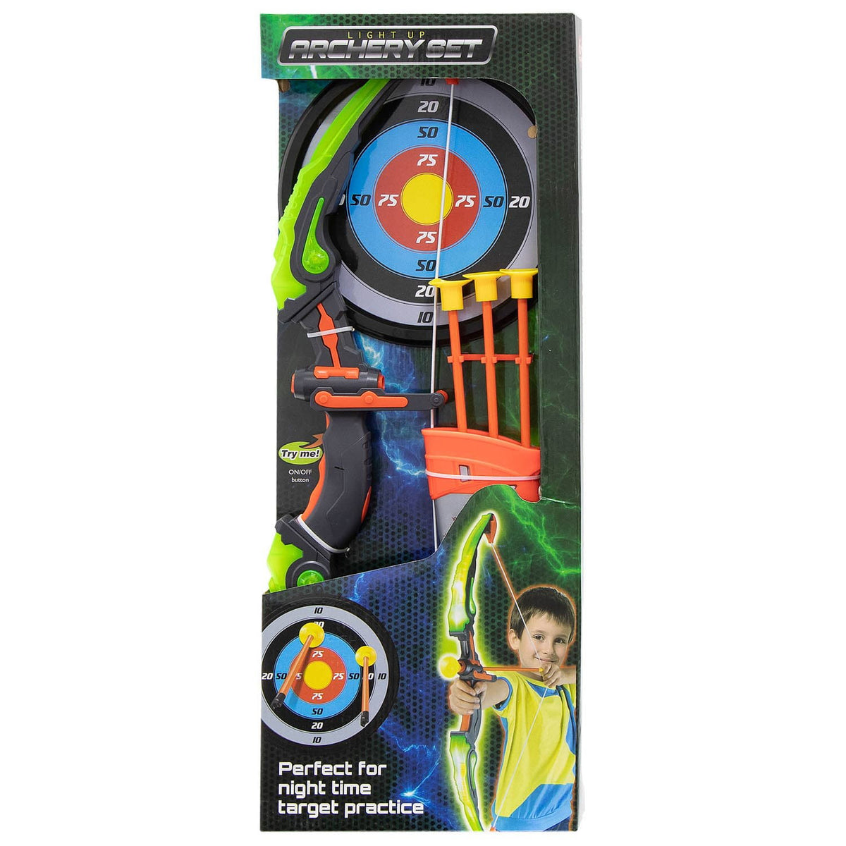 Boîte du set de tir à l'arc lumineux Light Up Archery Set avec cible et carquois