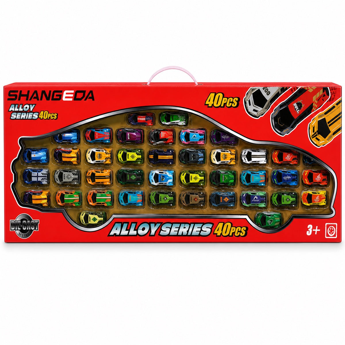 Coffret Shangeda Alloy Series de 40 voitures de course miniatures en métal, boîte rouge à poignée, dès 3 ans