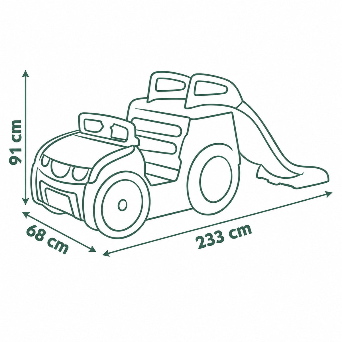 Dimensions de la Smoby Adventure Car : 233 x 68 x 91 cm