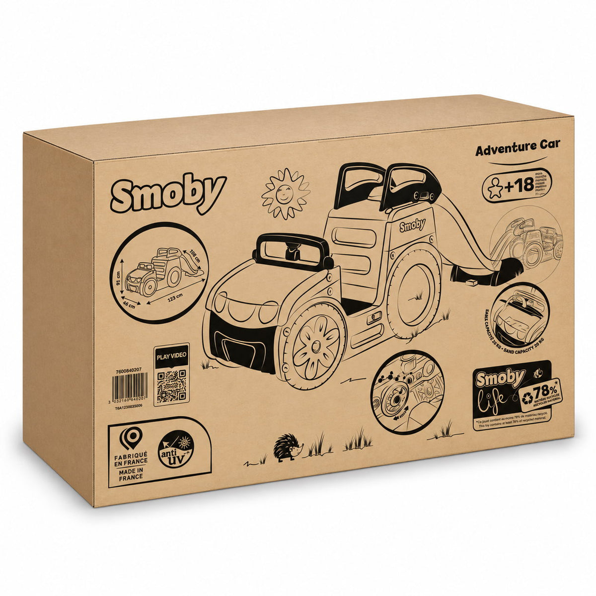 Carton d'emballage de la voiture toboggan Smoby Adventure Car dès 18 mois