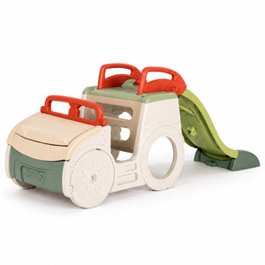 Smoby Life Adventure Car : voiture toboggan 2 en 1 beige et vert, arceaux orange