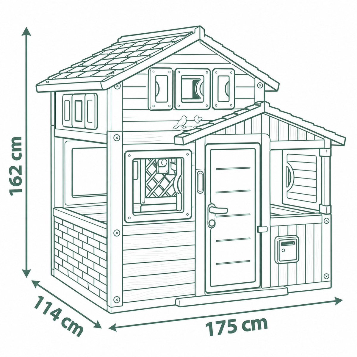 Schéma des dimensions de la Friends House Evo' : 175 × 114 × 162 cm