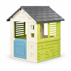 Maisonnette Smoby Life Jolie crème et vert anis avec toit anthracite et porte bleue