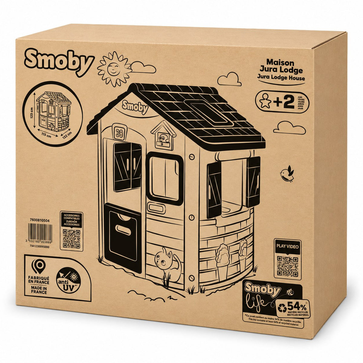Carton d'emballage Smoby Maison Jura Lodge référence 7600810504, dès 2 ans, fabriqué en France