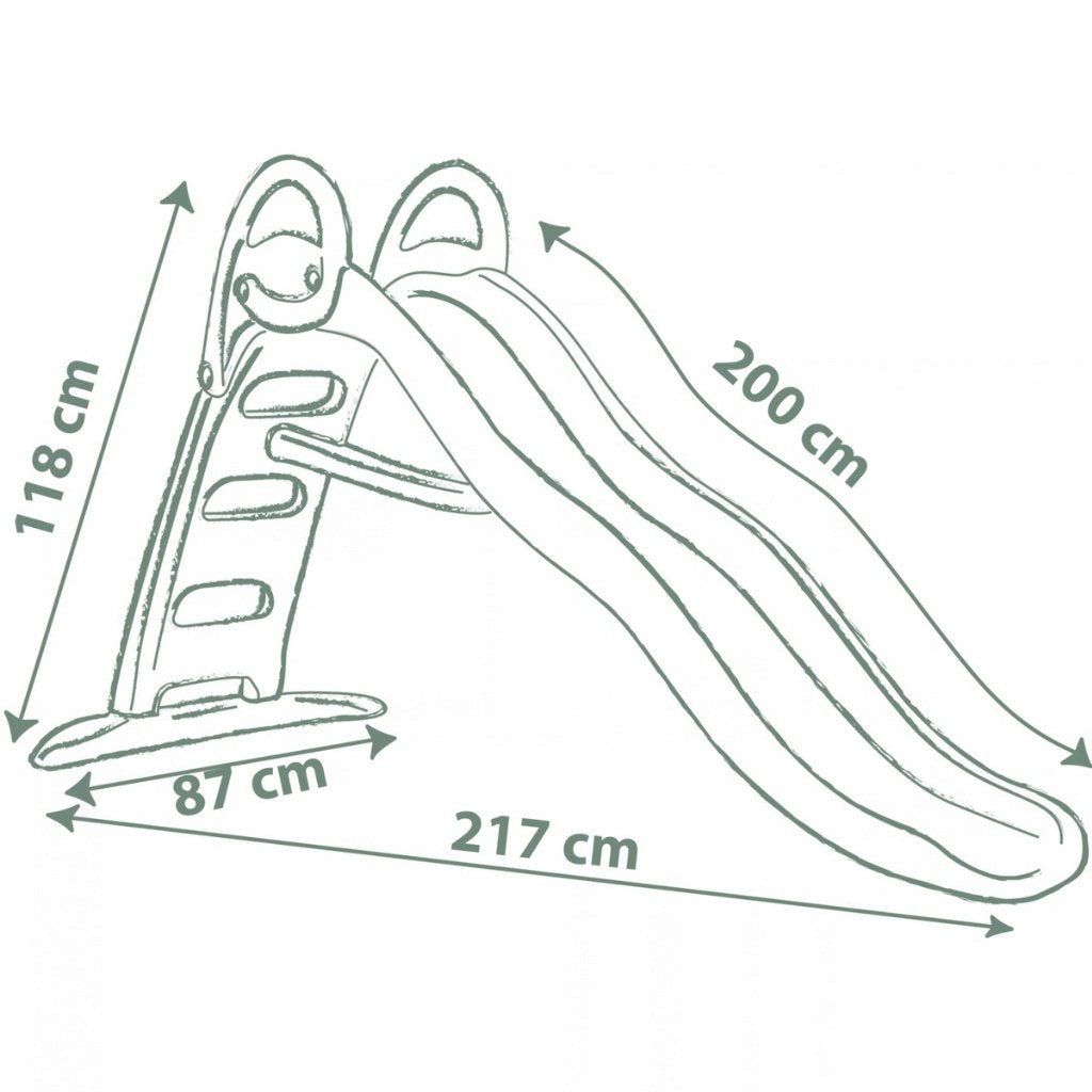 Dimensions du toboggan Smoby Funny : 217 x 87 x 118 cm, glisse de 200 cm
