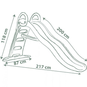 Dimensions du toboggan Smoby Funny : 217 x 87 x 118 cm, glisse de 200 cm