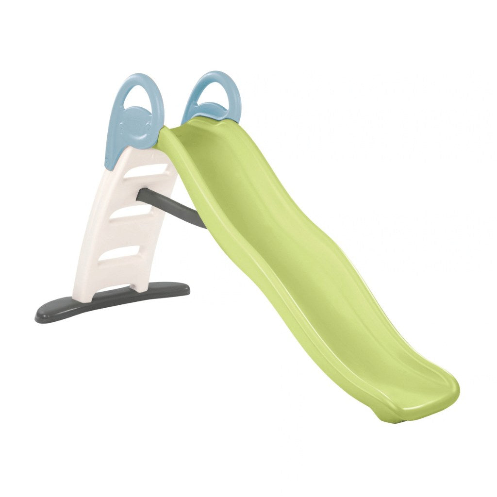 Toboggan Smoby Life Funny vert avec rampes bleues, vue de profil