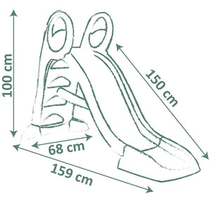 Dimensions du toboggan Smoby KS : 159 x 68 x 100 cm, glisse de 150 cm