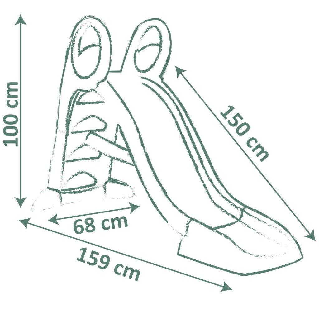 Dimensions du toboggan Smoby KS : 159 x 68 x 100 cm, glisse de 150 cm