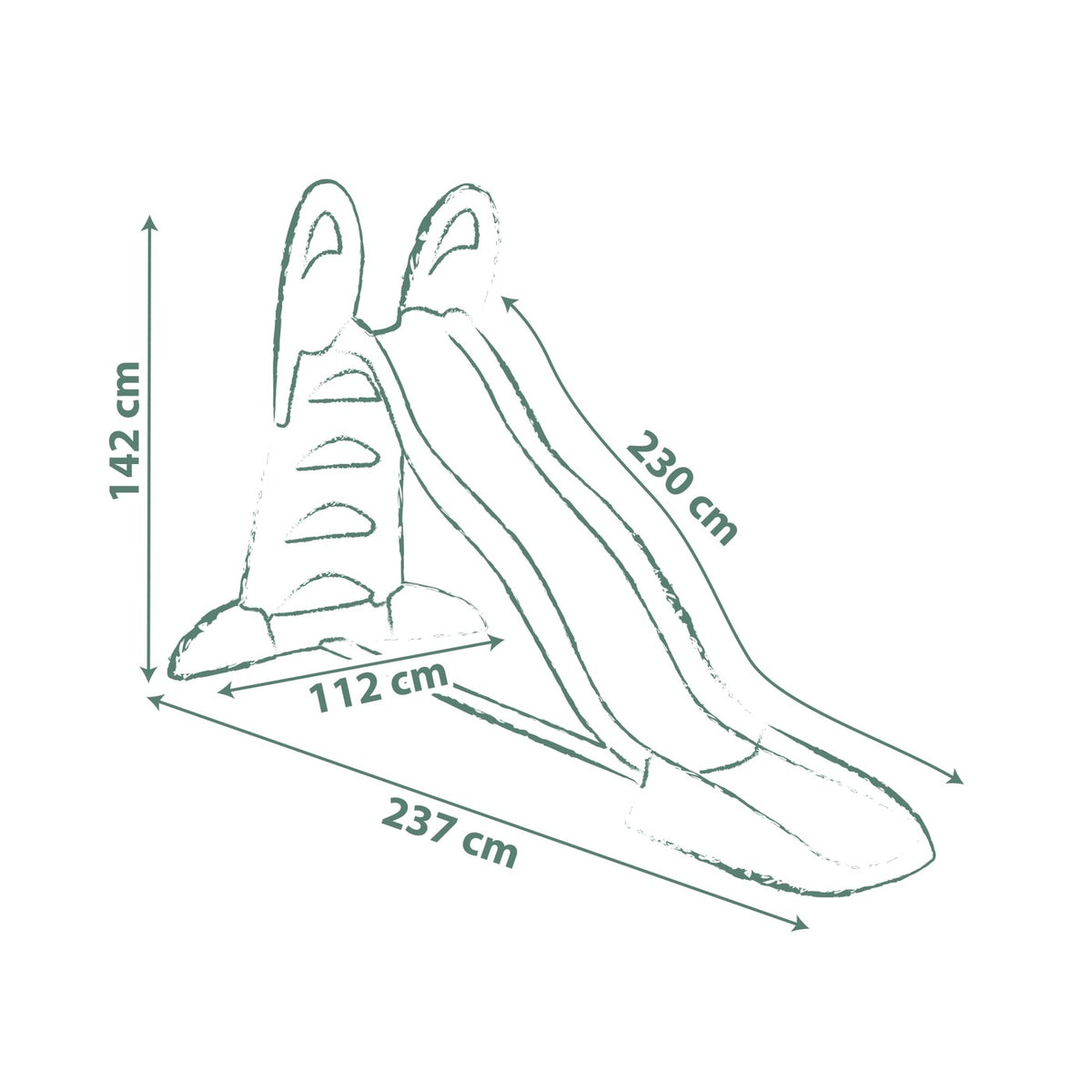 Dimensions du toboggan Smoby XL : 237 x 112 x 142 cm, glisse de 230 cm