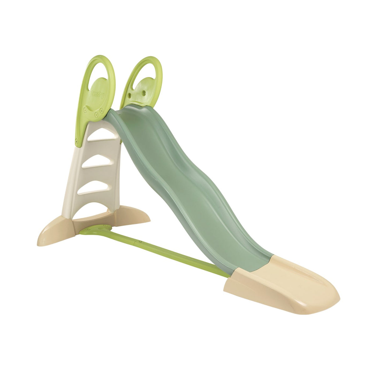 Toboggan Smoby Life XL vert sauge et beige monté, vue de profil