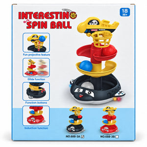 Emballage Interesting Spin Ball 18 mois+ montrant les modèles 688-3A noir et 688-3B rouge