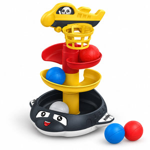 Spin Ball tour à balles avion noir avec panda, rampes en spirale et balles colorées