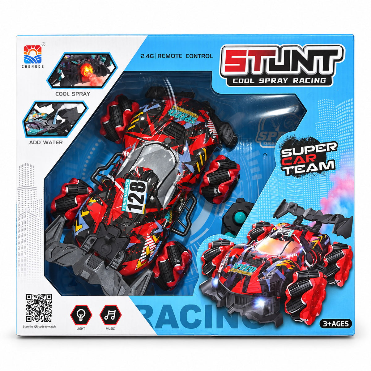 Voiture radiocommandée Stunt Cool Spray Racing rouge dans sa boîte avec télécommande