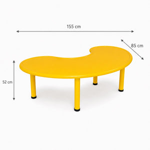 Dimensions de la table haricot enfant : 155 cm de long, 85 cm de profondeur et 52 cm de hauteur