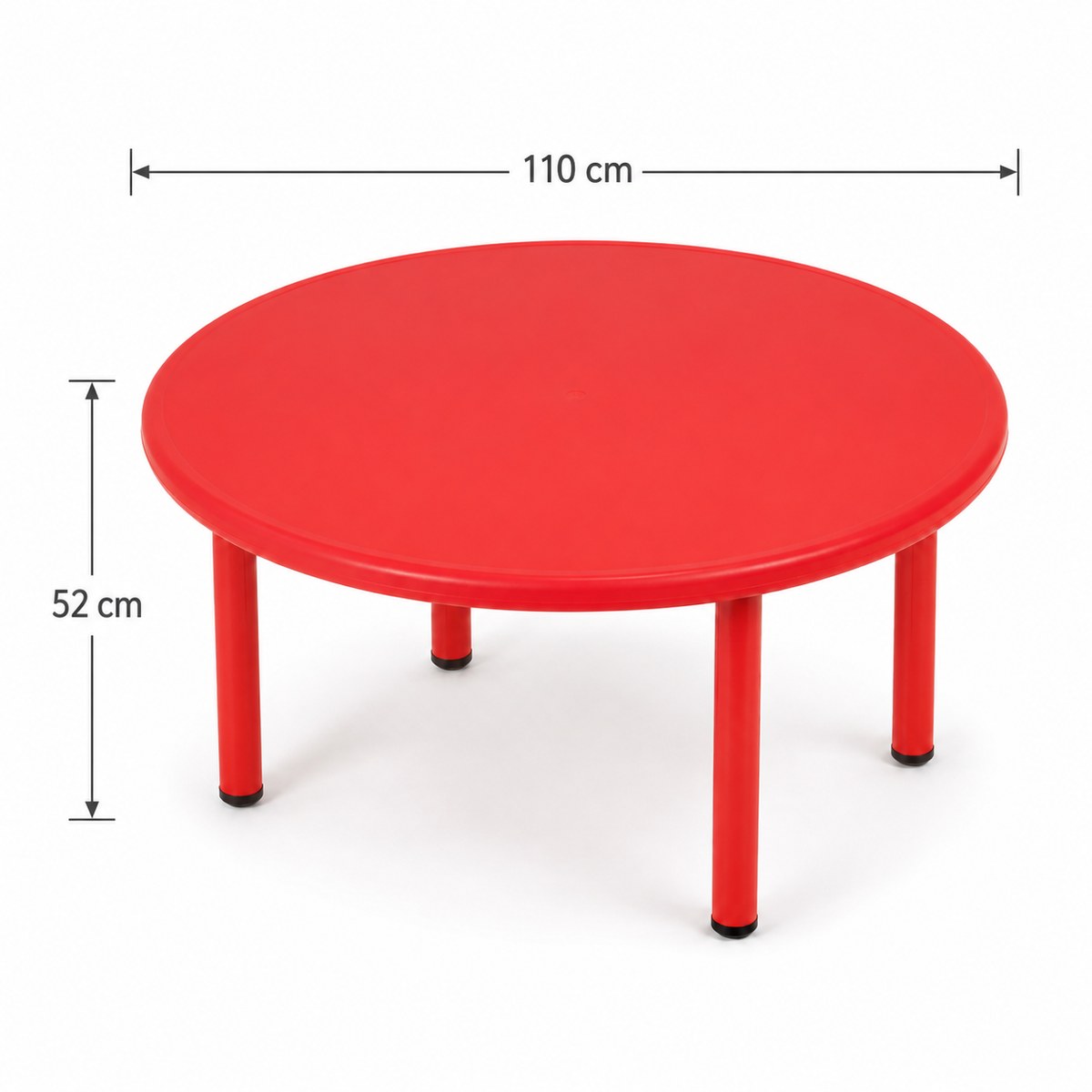Dimensions de la grande table ronde enfant : 110 cm de diamètre et 52 cm de hauteur